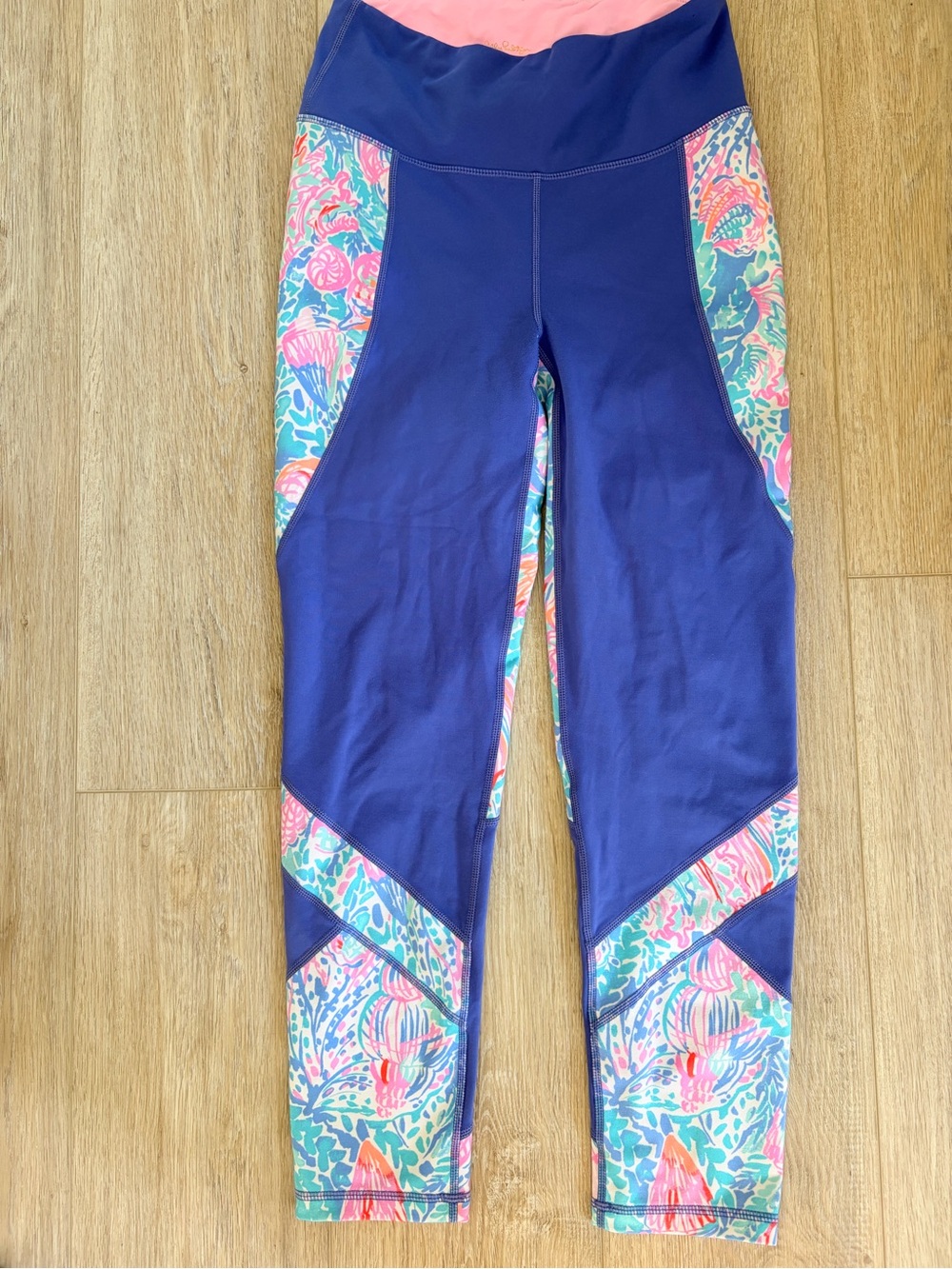 Lilly Pulitzer Navy Leggings with Pink & Teal Floral Panels